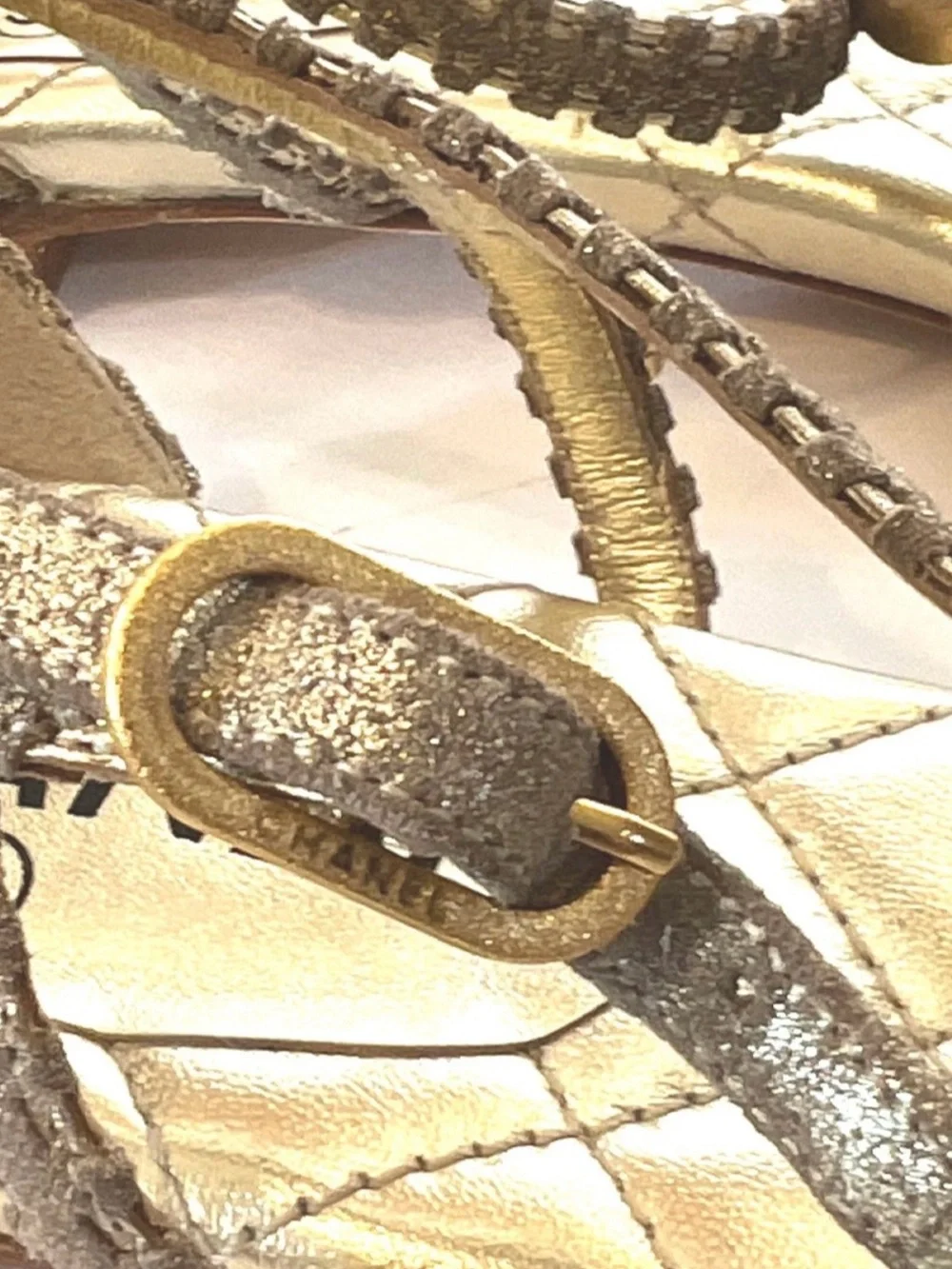 Chanel Gold Quilted CC Camelia Sandals‎
